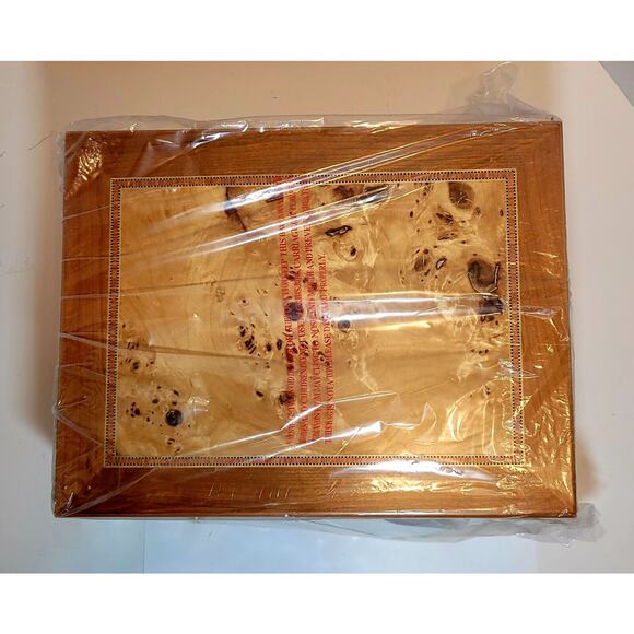 Honey Colored Wood Inlay Jewelry Box Plush Lining 2 Tier multiple storage areas - Picture 4 of 12